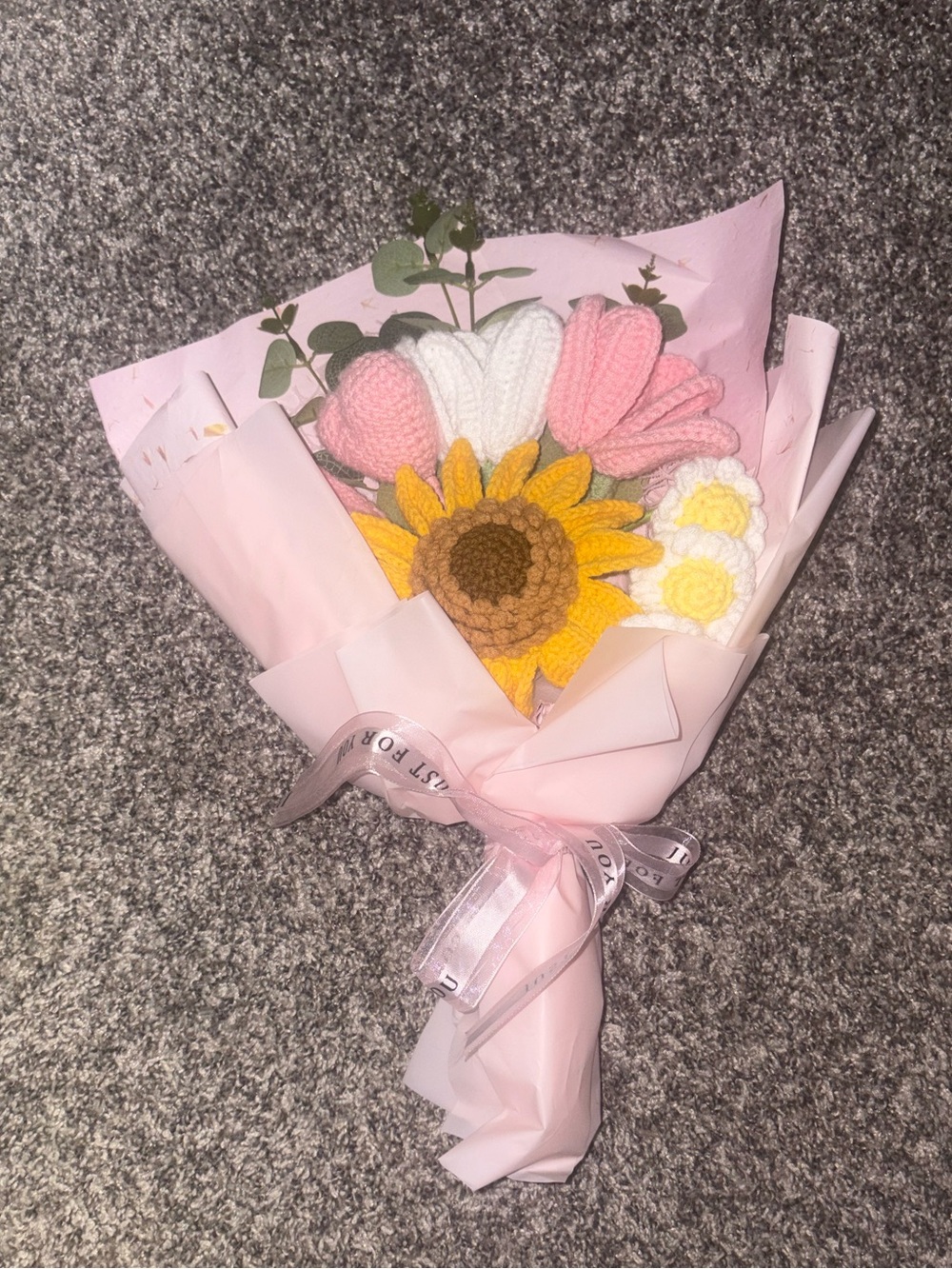 Handmade Crochet Flower Bouquet - Pink & Yellow